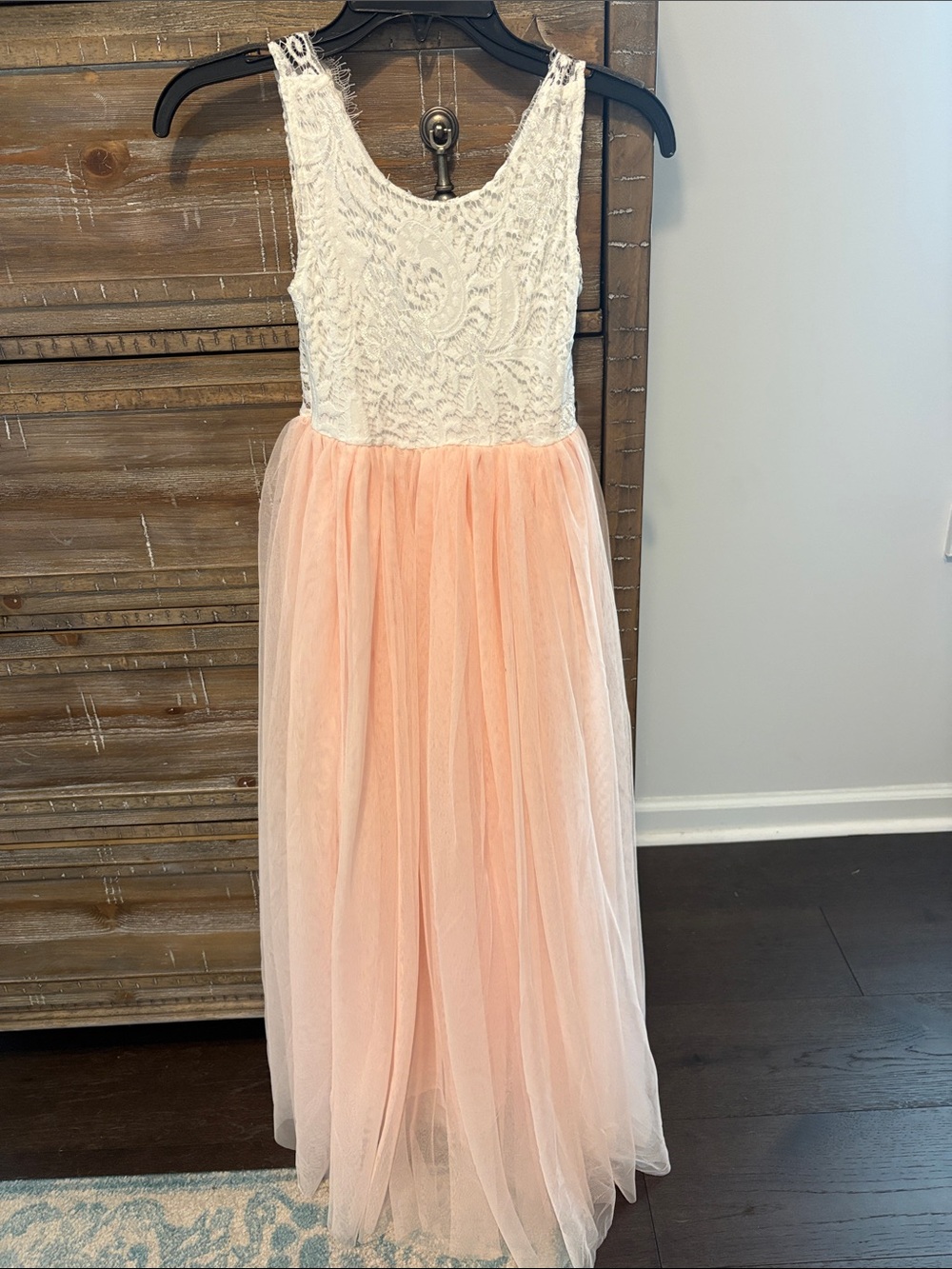 Girls' White Lace & Peach Tulle Dress - Elegant Party Dress